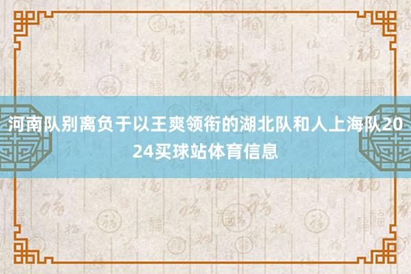 河南队别离负于以王爽领衔的湖北队和人上海队2024买球站体育信息