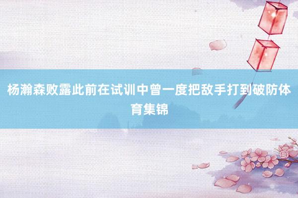 杨瀚森败露此前在试训中曾一度把敌手打到破防体育集锦