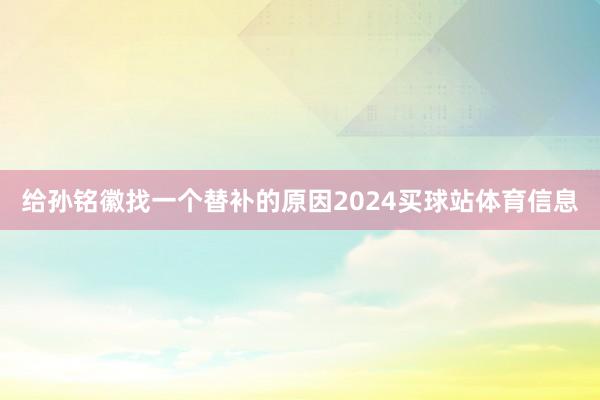 给孙铭徽找一个替补的原因2024买球站体育信息