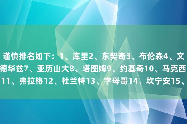 谨慎排名如下:1、库里2、东契奇3、布伦森4、文班亚马5、詹姆斯6、爱德华兹7、亚历山大8、塔图姆9、约基奇10、马克西11、弗拉格12、杜兰特13、字母哥14、坎宁安15、米切尔 体育录像/图片